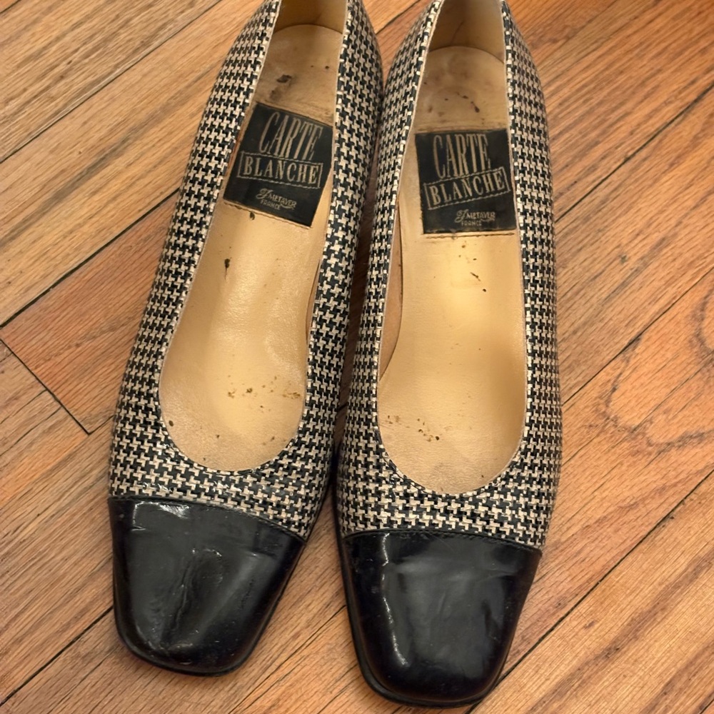 Vintage Black and White Heels with Houndstooth Pattern